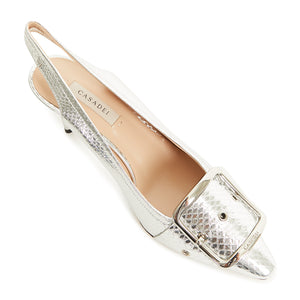 Casadei - Leather 60mm Slingback Pumps Silver