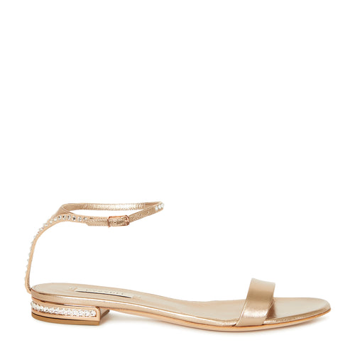 Casadei - Crystal-embellished Metallic Leather Sandals Gold